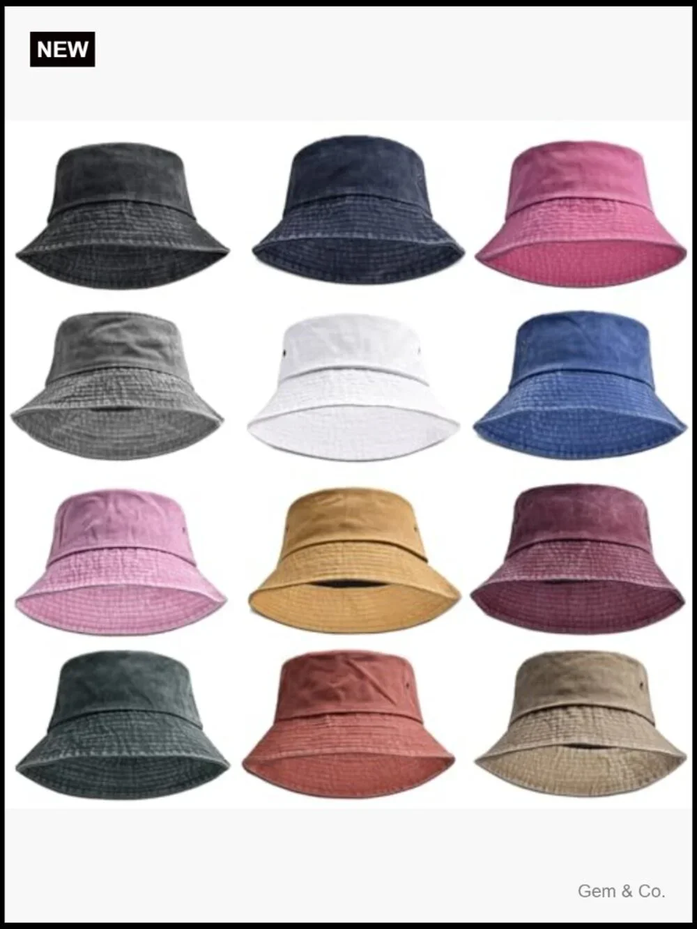 2-Pack Unisex Washed Cotton Bucket Hat with Wide Brim